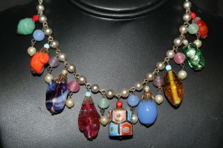 PATE DE VERRE PHENOMENAL VTG 1940s AFRICAN TRADE BEADS FOIL GLASS NECKLACE NG4 4