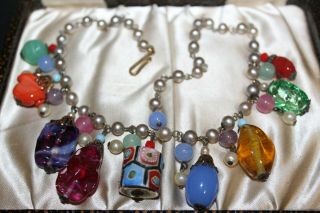 PATE DE VERRE PHENOMENAL VTG 1940s AFRICAN TRADE BEADS FOIL GLASS NECKLACE NG4 5