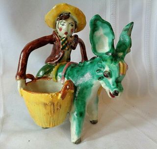 Vtg Italian Art Pottery Donkey Rider Baskets Majolica Gambone Ics Style Italy