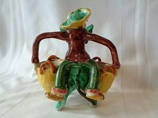 Vtg Italian Art Pottery Donkey Rider Baskets Majolica Gambone ICS Style Italy 4