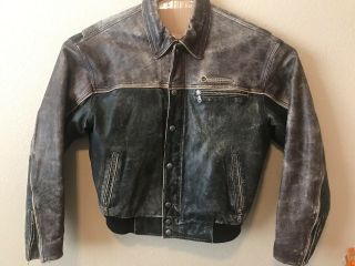 Harley Davidson Men ' s Vintage 2 Tone Color Distressed Leather Jacket L Rare 3