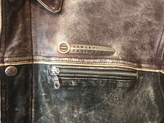 Harley Davidson Men ' s Vintage 2 Tone Color Distressed Leather Jacket L Rare 4