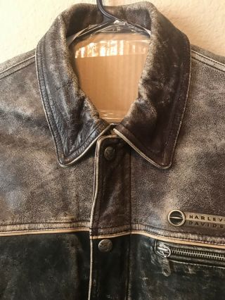 Harley Davidson Men ' s Vintage 2 Tone Color Distressed Leather Jacket L Rare 5