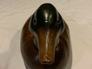 Antique Handmade Wood Duck Drake Mallard Hand - Carved With Glass Eyes