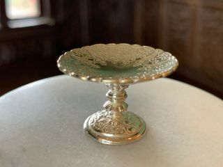 RARE Miniature Dollhouse Artisan Unusual UK Sterling Silver Footed Platter 2