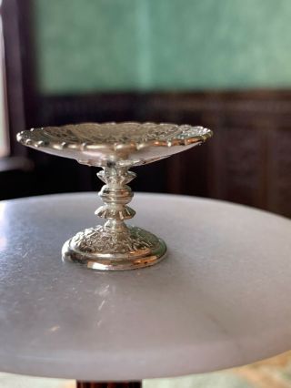 RARE Miniature Dollhouse Artisan Unusual UK Sterling Silver Footed Platter 5