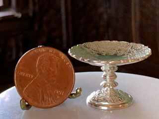 RARE Miniature Dollhouse Artisan Unusual UK Sterling Silver Footed Platter 7