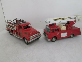 2x Vintage Die Cast Metal Truck Toys W/ Tonka & Bandai Snorkel Pumper
