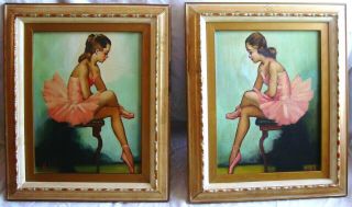 Vintage Signed Oil Paintings Of Ballerina
