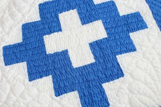 Vintage Fabulous Hand Stitched Cotton Quilt Blue & White Double Row Stitch 68x70 4