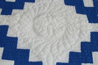 Vintage Fabulous Hand Stitched Cotton Quilt Blue & White Double Row Stitch 68x70 5