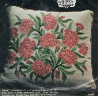 Vintage Rare Elsa Williams Crewel Embroidery Kit Winchester Carnation Pillow