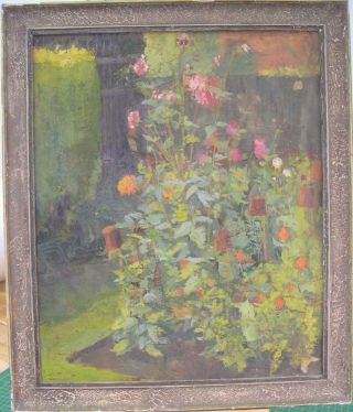 Vintage Mid 20thc British Oil " The Back Garden,  Circle Of Winifred Nicholson
