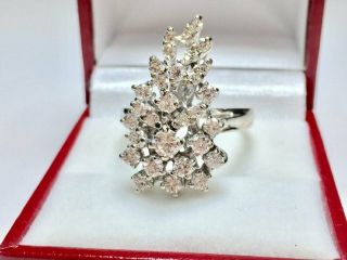 Vintage 1.  05 Ct Diamond Cluster Ring 14kt White Gold Over Vintage Diamond Ring