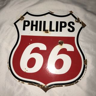 Vintage Porcelain Phillips 66 Gas Sign Service Station Oil Pump Plate