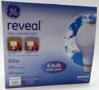 5 Boxes Of 6 Bulbs Multi - Pack Ge Reveal 60w Incandescent General Purpose A19