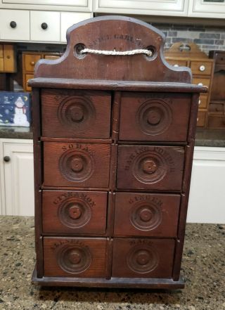 Old Vintage,  Antique Eight Drawer Wall Spice Cabinet (1)