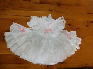 Mini World Girl White Party Dress W/ Lace And Ruffles Tie Back Size 2t Polka Dot
