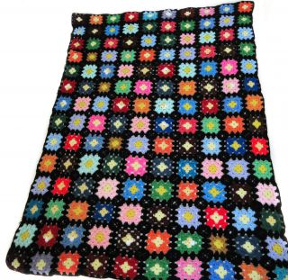 Granny Square Afghan Multi - Color Crochet Quilt 76 X 53 Blanket Bedspread Vtg
