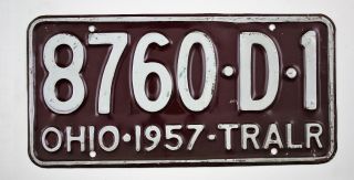 Vintage 1957 Ohio Trailer License Plate 8760 - D - 1