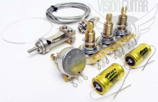 Premium Vintage Les Paul Wiring Upgrade Kit - Cts Long Shaft Pots - Jensen Caps