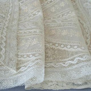3 Vintage French Normandy Lace Centerpiece Doilies 18 " - 20 " Embroidered Flowers