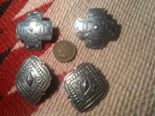 2 pair Vintage Navajo Indian Sterling Silver Hand Stamped Cross/Conchos earrings 2