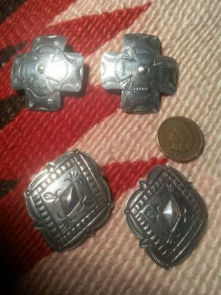 2 pair Vintage Navajo Indian Sterling Silver Hand Stamped Cross/Conchos earrings 6
