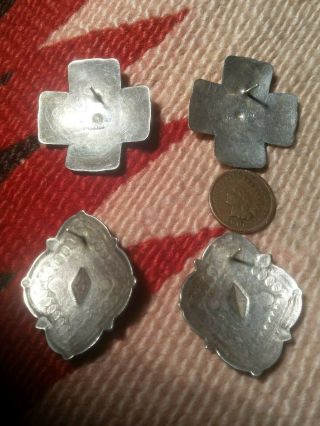 2 pair Vintage Navajo Indian Sterling Silver Hand Stamped Cross/Conchos earrings 7