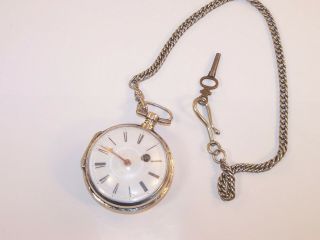Antique Verge Fusee Sterling Silver Case Pocket Watch W/key