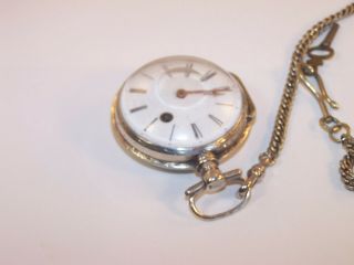 Antique Verge Fusee Sterling Silver Case Pocket Watch w/Key 3