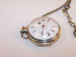 Antique Verge Fusee Sterling Silver Case Pocket Watch w/Key 4
