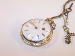 Antique Verge Fusee Sterling Silver Case Pocket Watch w/Key 5