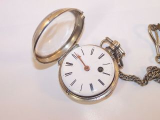 Antique Verge Fusee Sterling Silver Case Pocket Watch w/Key 8