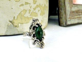 Sterling Silver Brutalist Mid Century Modernist Organic Jade 925 Size 6.  5 Ring