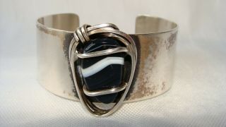 Vintage Otto Robert Bade Modernist Orb Sterling Silver Cuff Bracelet 38.  8 Grams