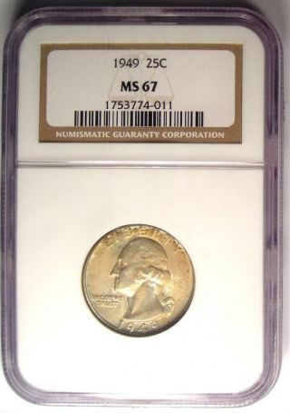 1949 Washington Quarter 25C - Certified NGC MS67 - Rare in MS67 - $765 Value 2
