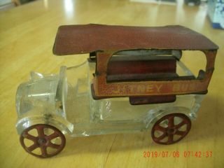 Vintage Glass Jitney Bus Candy Container West Bros Circa 1914 Shape