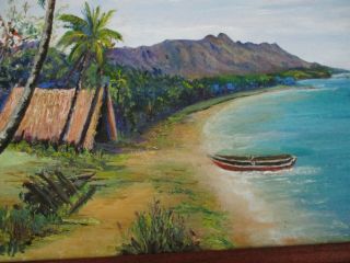 Hawaii VINTAGE SIGNED OIL PAINTING Fleurette Solid Hawaiian Koa Wood Frame 17x21 3