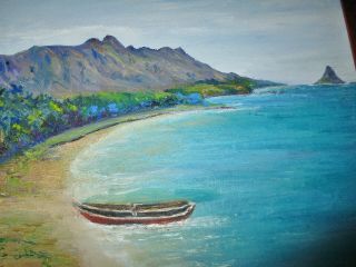 Hawaii VINTAGE SIGNED OIL PAINTING Fleurette Solid Hawaiian Koa Wood Frame 17x21 4