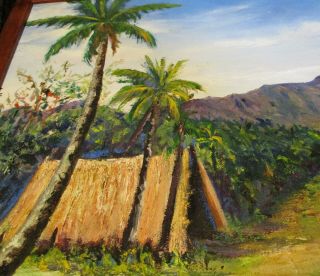 Hawaii VINTAGE SIGNED OIL PAINTING Fleurette Solid Hawaiian Koa Wood Frame 17x21 5