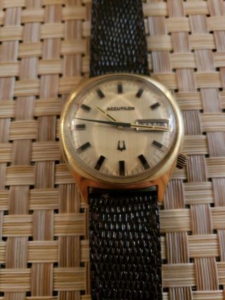 Vintage Bulova Accutron 14k Gold Filled Mens Watch Tuning Fork Day Date Repair