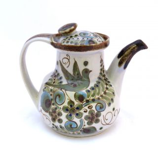 Vintage Ken Edwards Tonala Teapot Birds Flowers Stoneware Mexico