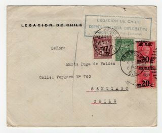 Colombia 1931 Airmail To Chile Scadta Uprated & Label On Back Rare