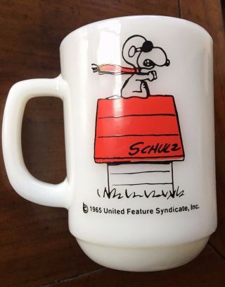 Vintage 1965 Snoopy " Curse You,  Red Baron " Coffee Mug Fire King Anchor Hocking