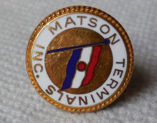 Vintage Matson Terminals Inc.  Lines Flag Logo Enamel Gf Lapel Pin Tie Tack