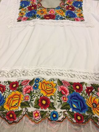 Large Vintage 60/70s Mexican Dress Floral Embroidered Festival Wedding 3