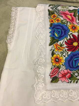 Large Vintage 60/70s Mexican Dress Floral Embroidered Festival Wedding 8