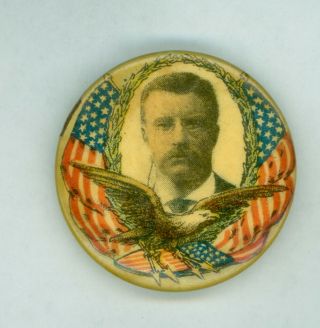 Vintage 1904 President Theodore Roosevelt Campaign Pinback Button Eagle 1.  25 "