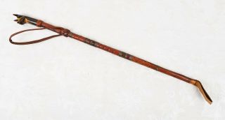 Vintage Antique Leather Carved Dog Head Horse Riding Crop Whip Brown Leather